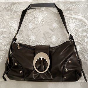 ✨HOST PICK!✨  MK Fashions Brown Y2K Hobo Bag, Silver-tone & Crystal Accents